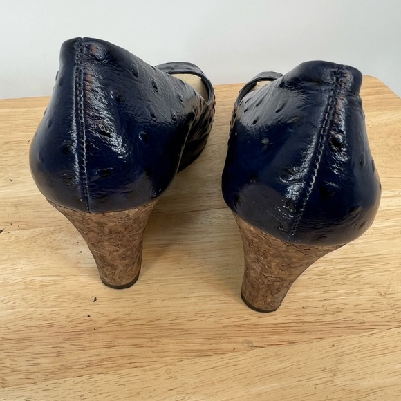 LILLY PULITZER CORK wedge blue leather peep toe heels women’s shoes size 8 1/2 - Picture 5 of 9